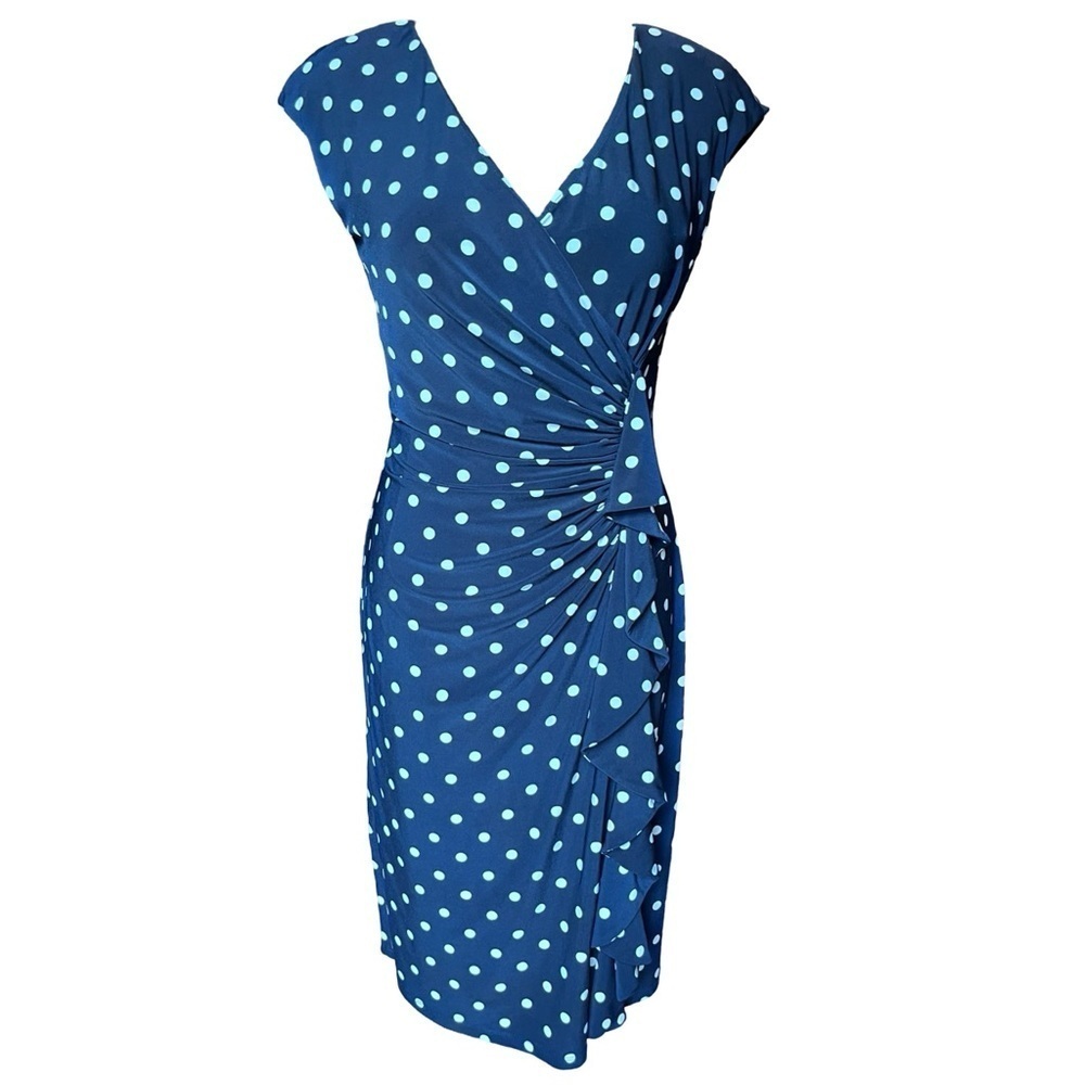 American Living Navy Polka Dot Faux Wrap Dress